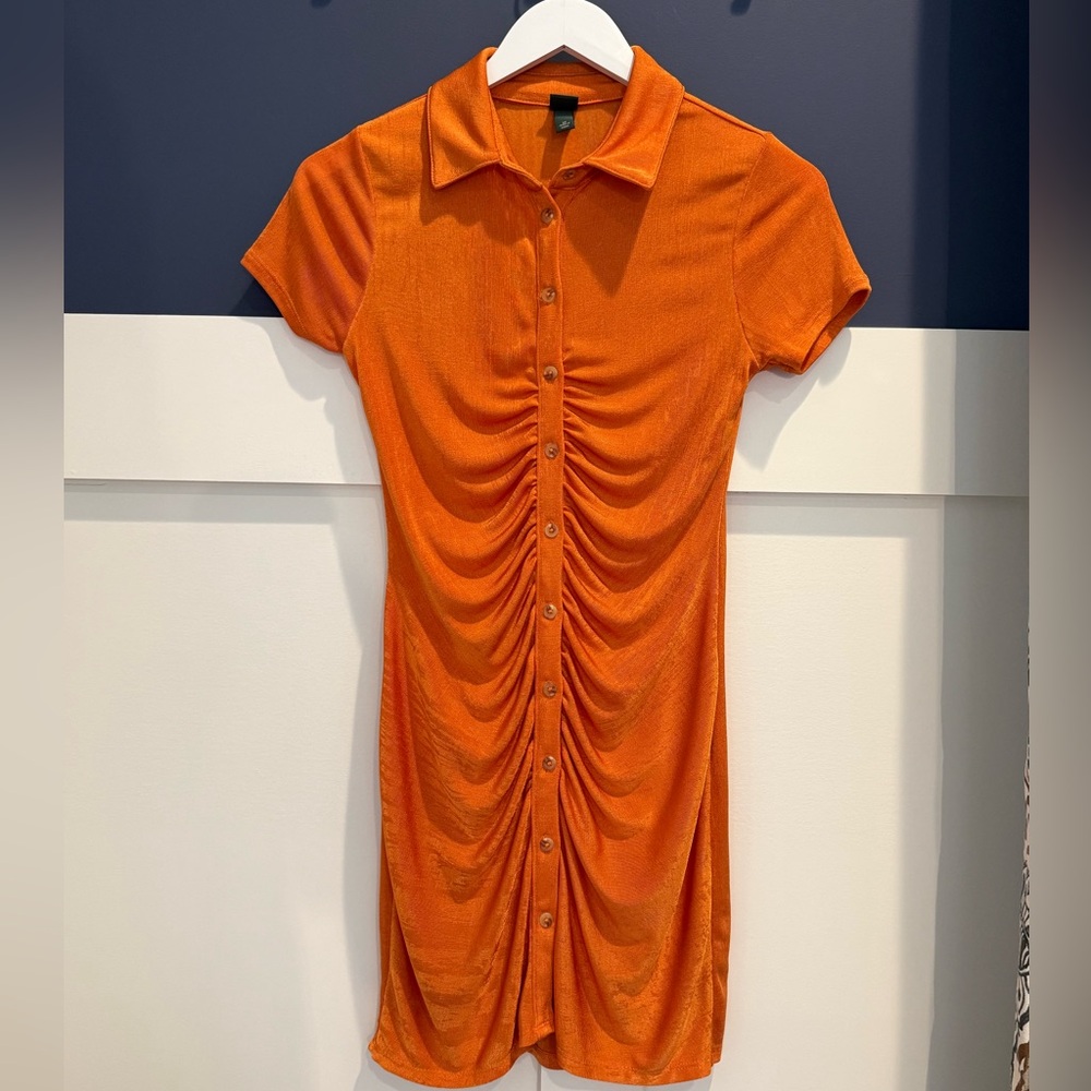 wild fable shimmery Orange Ruched Button-Front Polo Mini Dress a size XS